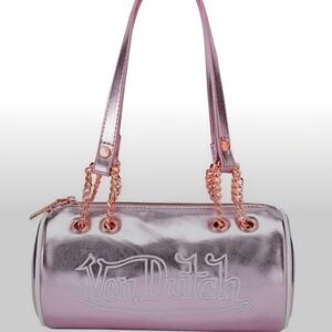 Von Dutch Metallic Pink Barrel Shoulder Bag